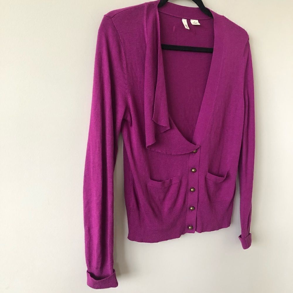 ANTHROPOLOGIE Moth One Side Ruffle Button Cardigan - Picture 2 of 8